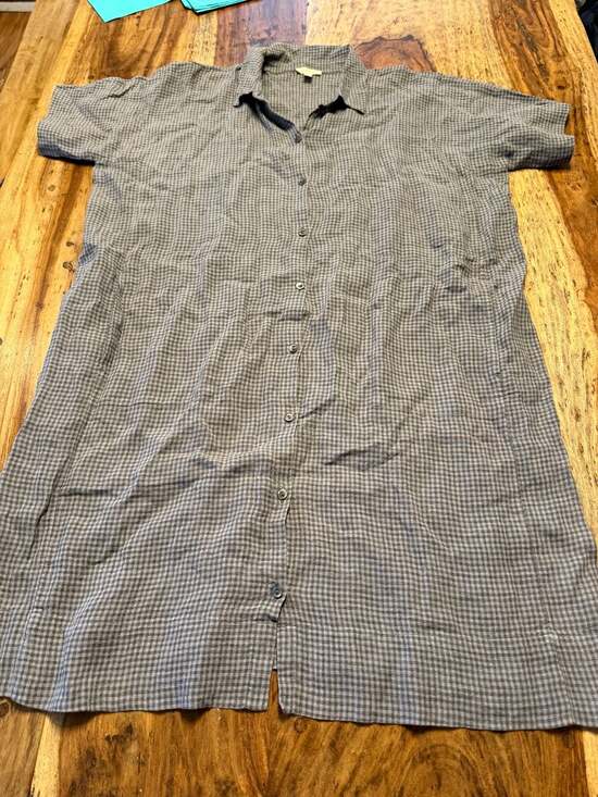 Eileen Fisher Dresses & Skirts - Eileen Fisher Gingham Check Short Sleeve Button-Down Shirt Dress Size Large